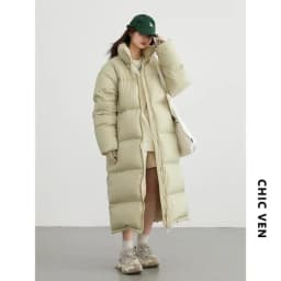 CHIC VEN Women Down Coats New Long Thick Warm Down Jackets Overcoat White Duck Down Loose Casual Jacket Autumn Winter 2023
