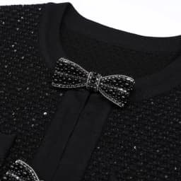 High Quality Spring And Autumn New Style Bright Silk Nail Bead Bow Belt Top Knitted Cardigan+half Skirt Slim Fit Women's Set