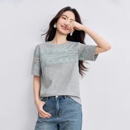 SENTUBILA Women's Knit T-shirt Lace Spliced High Quality Short Sleeve Tee 2026 New Collection Women Summer Top Clothes Q52TL1940