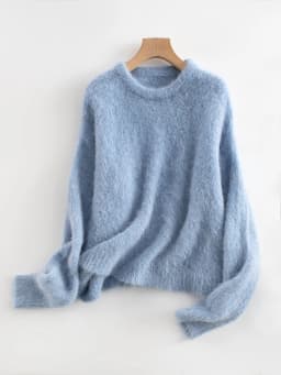 SuyaDream Warm Alpaca Pullovers for Woman, Dropped Sleeved Loose Sweaters, Brushed Wool Knit Sweater, 2026 Fall Winter Top