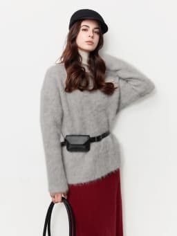 SuyaDream Warm Alpaca Pullovers for Woman, Dropped Sleeved Loose Sweaters, Brushed Wool Knit Sweater, 2026 Fall Winter Top