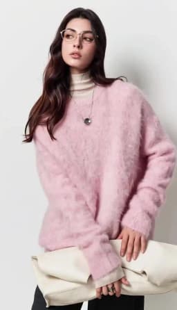 SuyaDream Warm Alpaca Pullovers for Woman, Dropped Sleeved Loose Sweaters, Brushed Wool Knit Sweater, 2026 Fall Winter Top