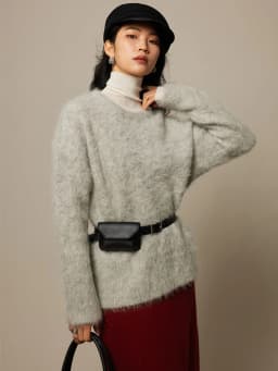 SuyaDream Warm Alpaca Pullovers for Woman, Dropped Sleeved Loose Sweaters, Brushed Wool Knit Sweater, 2026 Fall Winter Top