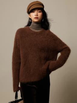 SuyaDream Warm Alpaca Pullovers for Woman, Dropped Sleeved Loose Sweaters, Brushed Wool Knit Sweater, 2026 Fall Winter Top