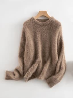 SuyaDream Warm Alpaca Pullovers for Woman, Dropped Sleeved Loose Sweaters, Brushed Wool Knit Sweater, 2026 Fall Winter Top