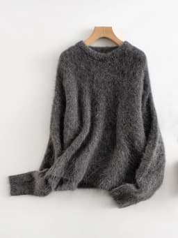 SuyaDream Warm Alpaca Pullovers for Woman, Dropped Sleeved Loose Sweaters, Brushed Wool Knit Sweater, 2026 Fall Winter Top