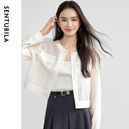SENTUBILA Lyocell Women Shirt Shacket Single Breasted Long Sleeve Tops 2026 Spring Autumn Cropped Shirts & Blouses 151C57854