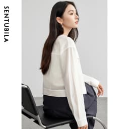 SENTUBILA Lyocell Women Shirt Shacket Single Breasted Long Sleeve Tops 2026 Spring Autumn Cropped Shirts & Blouses 151C57854