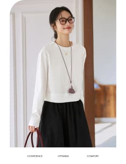 VIMLY Women's Cotton White Tees 2026 Spring Round Neck Pullover Long Sleeve T-shirt Casual Loose Tops for Woman Clothes A0712
