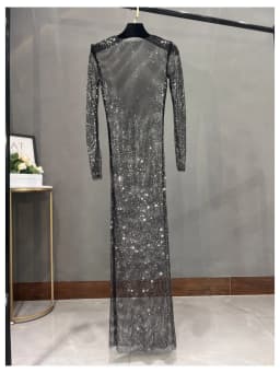 Club Apparel Sexy Rhinestone Dresses Long Sleeve Extra Diamond Dress