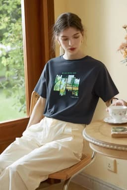 VIMLY Pure Cotton Women's Graphic T-Shirt 2026 Summer Tee Shirt Ladies Short Sleeve T-shirt Loose Simple Printed Tops M9828