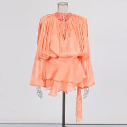 TWOTWINSTYLE Solid Spliced Lace Up Loose Dresses For Women O Neck Long Sleeve High Waist Temperament Dress Female Fashion New