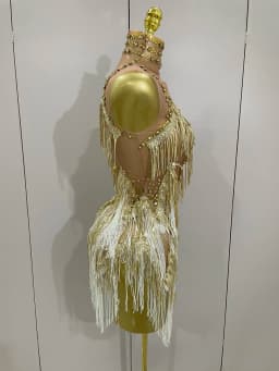 Stock 2025 Women Sexy Stretch Mesh Sparkly Rhinestone Tassels Mini Dress Nightclub Singer Dance Stage Costume Evening Gowns