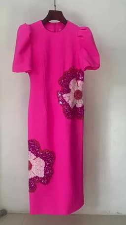 HIGH STREET Newest 2025 Designer Fashion Women's Beaded  Sequin Three-Dimensional Flower Short Sleeve Dress