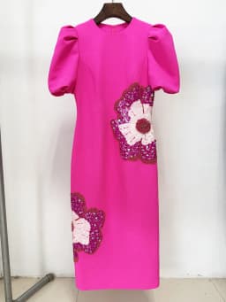 HIGH STREET Newest 2025 Designer Fashion Women's Beaded  Sequin Three-Dimensional Flower Short Sleeve Dress