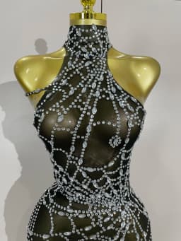 STOCK Sparkly Diamond Sexy Mesh Asymmetric Bodycon Mini Dress Women Nightclub Bar Party Show Gogo Dancer Clothing Stage Costume