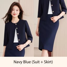 High-End Navy Blue Women's Two-Piece Suit Set Mid-Sleeve round Neck Casual Outfit for Lawyers Teachers Business Summer 2026