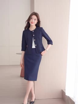 High-End Navy Blue Women's Two-Piece Suit Set Mid-Sleeve round Neck Casual Outfit for Lawyers Teachers Business Summer 2026