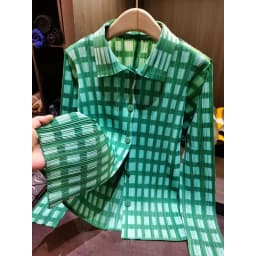 Miyake Pleated Shirt 2026 Spring Summer Plaid Top Women's Simple Loose Slim Versatile Casual Long Sleeve Single-Breasted Blouse