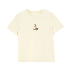 VIMLY Minimalist Cartoon Embroidered Tops for Women 2026 Summer New Versatile Casual Round Neck Cotton Short Sleeve Tee A6625