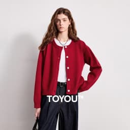TOYOUTH Women Knitwear 2026 Spring New Crew Neck Cardigan Minimalist Intellectual Chill Tops