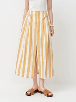 FSLE 2026 Summer Women's Lemon and White Striped A-Line Mini Skirt - Casual Nature-Inspired Flowy Style for Daily Outings