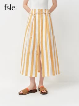 FSLE 2026 Summer Women's Lemon and White Striped A-Line Mini Skirt - Casual Nature-Inspired Flowy Style for Daily Outings