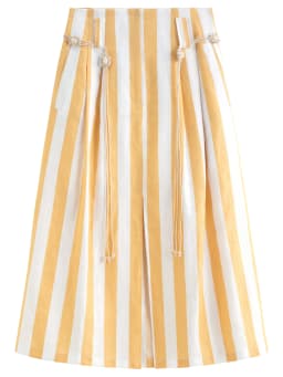 FSLE 2026 Summer Women's Lemon and White Striped A-Line Mini Skirt - Casual Nature-Inspired Flowy Style for Daily Outings