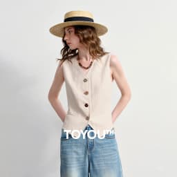 TOYOUTH Women's Old Money Vest Waistcoat 2026 Summer Lyocell Linen Slim Fit Cropped Sleeveless Lightweight Breathable Elegant