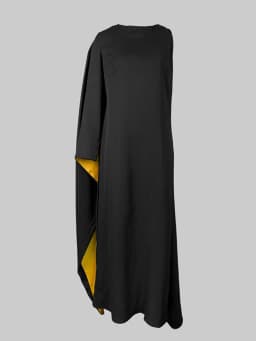 Onecozyday Women's Black Gold Asymmetric Cape Sleeve Evening Gown 2026 Elegant Bodycon Floor Length Formal Party Maxi Dress