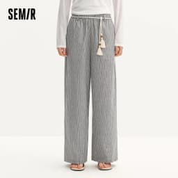 Semir Women Pants Striped 2026 Soft Drape Wide Leg Belted Urban Casual Everyday Style Soft Comfortable Daily Wear Trendy