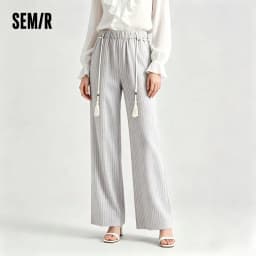 Semir Women Pants Striped 2026 Soft Drape Wide Leg Belted Urban Casual Everyday Style Soft Comfortable Daily Wear Trendy