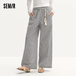 Semir Women Pants Striped 2026 Soft Drape Wide Leg Belted Urban Casual Everyday Style Soft Comfortable Daily Wear Trendy