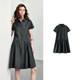 TOYOUTH Women Dress 2026 Summer New Smart Casual Commuter Petite Splicing Short Sleeve Shirt Midi Trendy Dresses