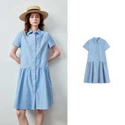 TOYOUTH Women Dress 2026 Summer New Smart Casual Commuter Petite Splicing Short Sleeve Shirt Midi Trendy Dresses