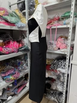 Sexy Women's Dress With Large Shoulders In White And a Cinched Waist With a v-Neck, Long Backless Bandage, And a Long Dress For