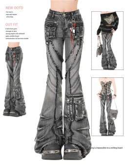 Japanese Y2K 2026 Autumn Winter Women's Denim Flared Jeans Bell Bottom Designer Kpop 2000s Pants Dark Academia Cargo Goblin Core