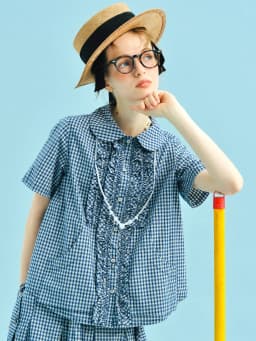 imakokoni Women's Blouses and Shirts Female Clothing 2026 New Collection Tops Doll Collar Ruffle Plaid Short Sleeve Shirt 255011