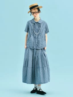 imakokoni Women's Blouses and Shirts Female Clothing 2026 New Collection Tops Doll Collar Ruffle Plaid Short Sleeve Shirt 255011
