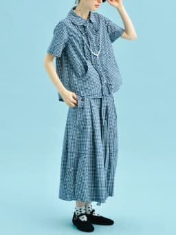 imakokoni Women's Blouses and Shirts Female Clothing 2026 New Collection Tops Doll Collar Ruffle Plaid Short Sleeve Shirt 255011