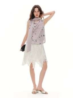 DUSHU 2026 Summer Women's Sequin Embroidered Cowl Neck Sleeveless Blouse with Draped Tie Detail - Effortless Relaxation Style