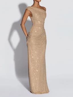 Elegant One Shoulder Sequins Party Dress Chic Sexy Backless Fold Design Slim Fit Female Long Gown 2026 NEW Party Evening Outfits