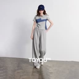 TOYOUTH Women Two Piece Set 2026 Summer New T-Shirt Wide Leg Pants Color Block Splicing Casual Sporty Trendy Outfits