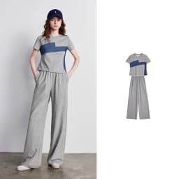 TOYOUTH Women Two Piece Set 2026 Summer New T-Shirt Wide Leg Pants Color Block Splicing Casual Sporty Trendy Outfits