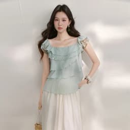 MISHOW Women's Sweet Square Neck Blouses 2026 Summer Lace Embroidery Irregular Ruffle Blouse Elegant Blend Fabric Top MXF29X2726