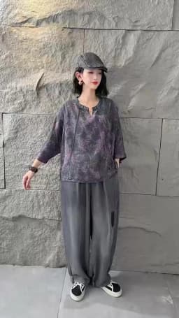 Amax LuluE 2026 Outfits Ladies Fashion T-Shirts Suits Loose Printed Denim Two Pieces Sets Loose Tops Casual Jeans Classic Pants