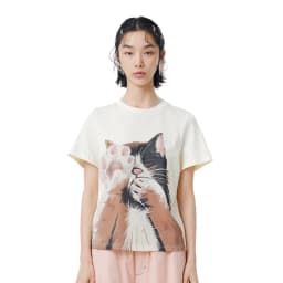 MOVEUP Short Sleeves Round Neck T-Shirt 2026 Summer New Pure Cotton Cat Print Tees Commuting Loose Fit Top For Women 325210580