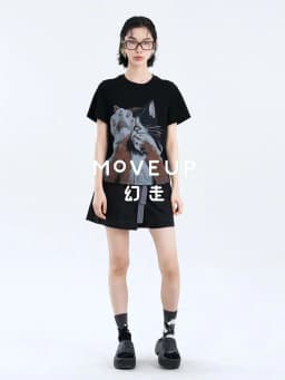 MOVEUP Short Sleeves Round Neck T-Shirt 2026 Summer New Pure Cotton Cat Print Tees Commuting Loose Fit Top For Women 325210580