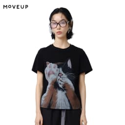 MOVEUP Short Sleeves Round Neck T-Shirt 2026 Summer New Pure Cotton Cat Print Tees Commuting Loose Fit Top For Women 325210580