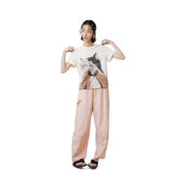 MOVEUP Short Sleeves Round Neck T-Shirt 2026 Summer New Pure Cotton Cat Print Tees Commuting Loose Fit Top For Women 325210580